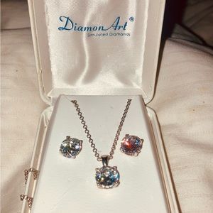 Cubic diamond earrings and necklace